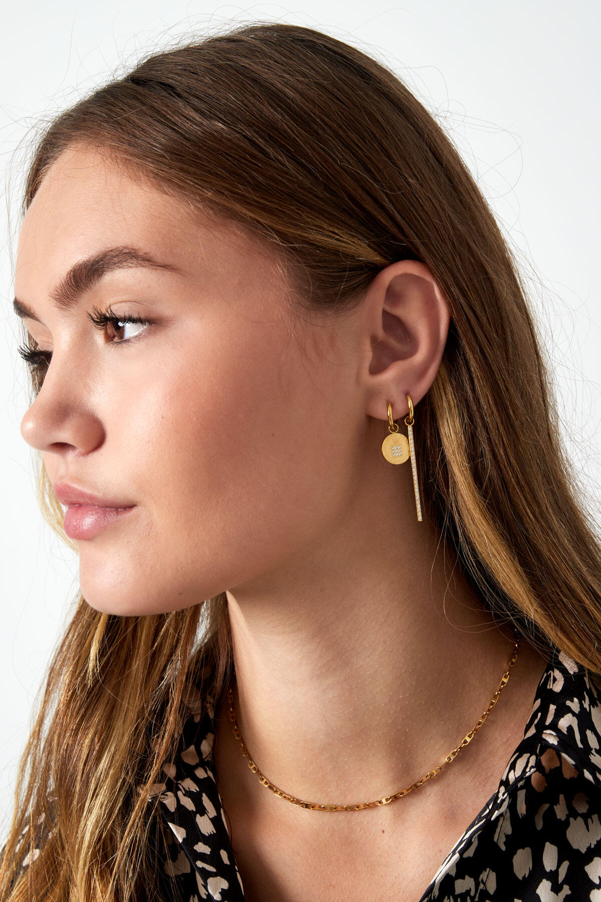 Zircon Row Earrings - Silver Color Color 2