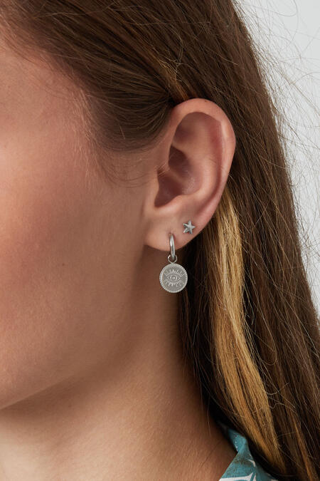Minimalist round earrings with eye - Silver Color color 2