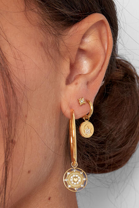 Minimalist round earrings with star and moon - Silver Color color 2