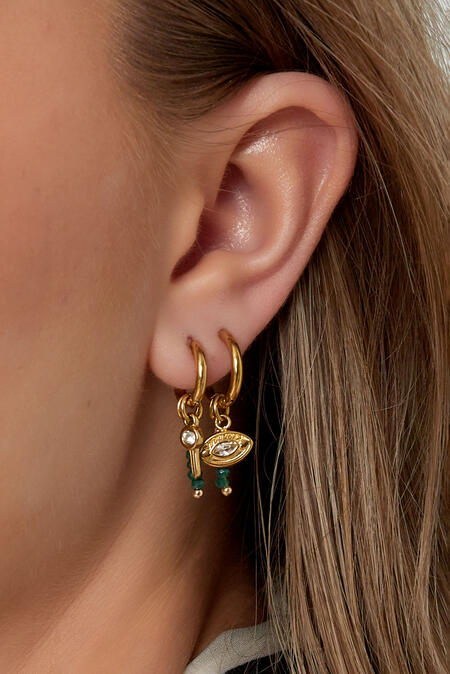 Earrings Beads With Charm - Gold Color/Green 2