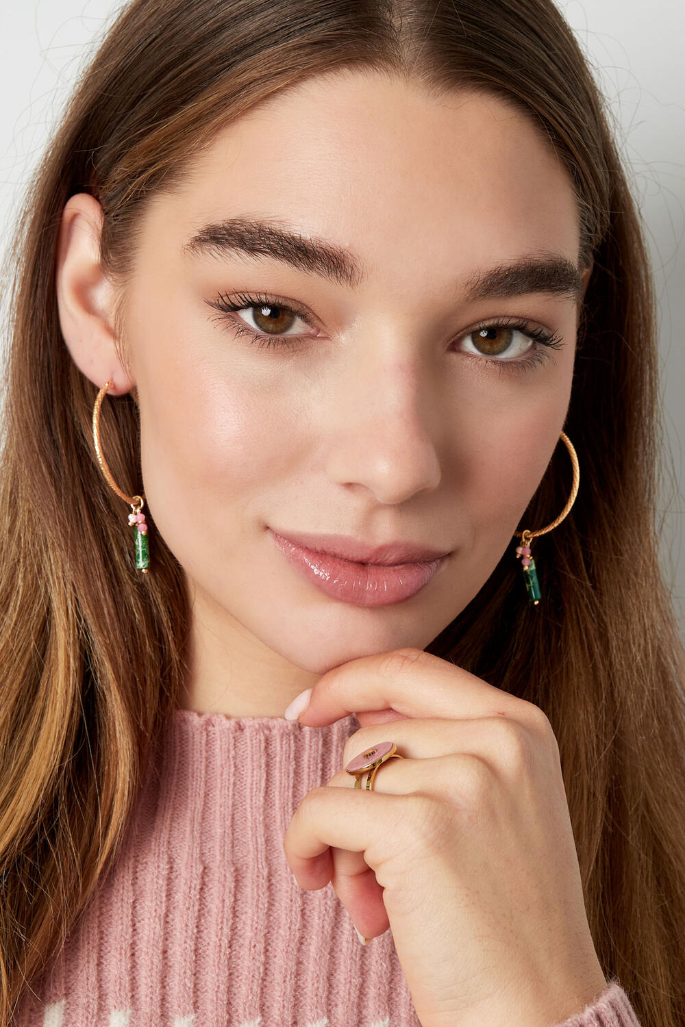 earrings relief with natural stone and pearl Picture4