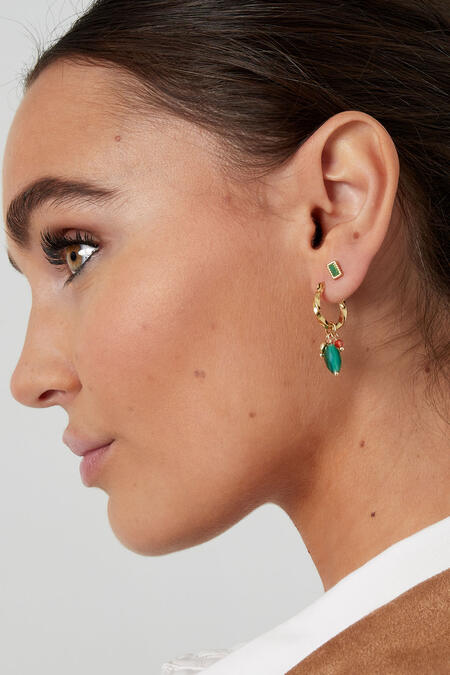 Earrings With Twist And Blue Stone - Gold Color/Blue 2