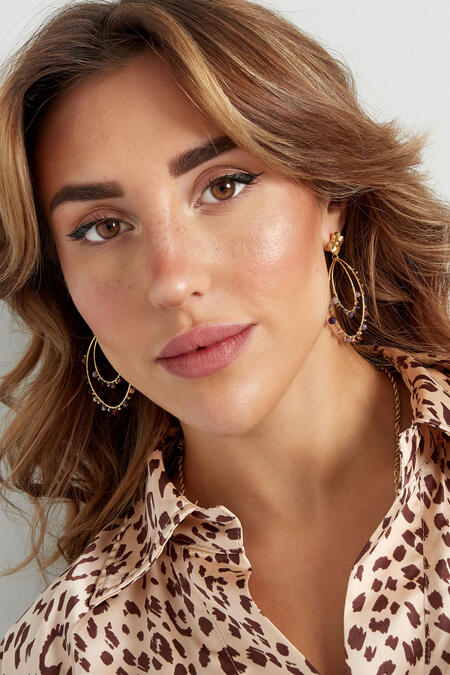 Boucles d'oreilles ovales avec perles - doré/noir