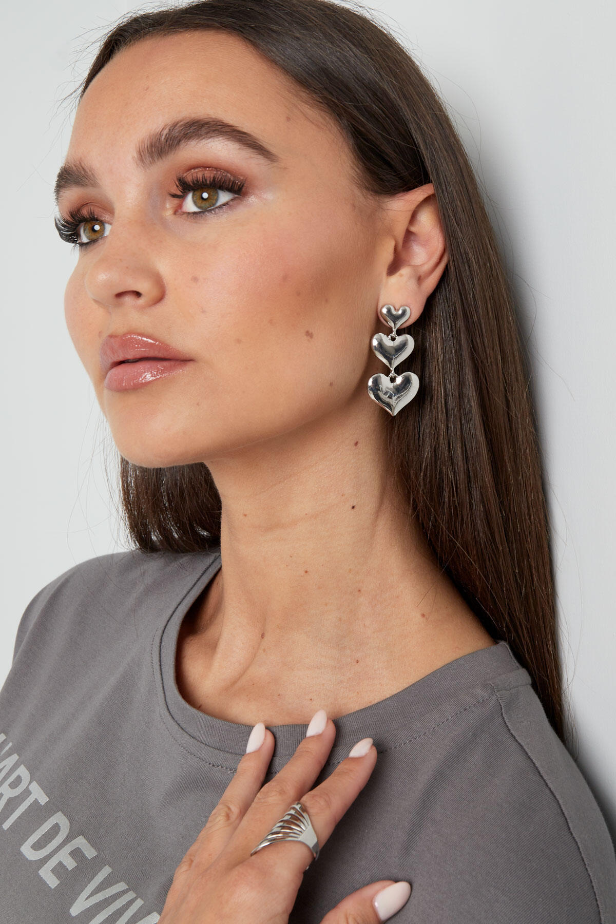 Alloy Three Heart Drop Earrings 2