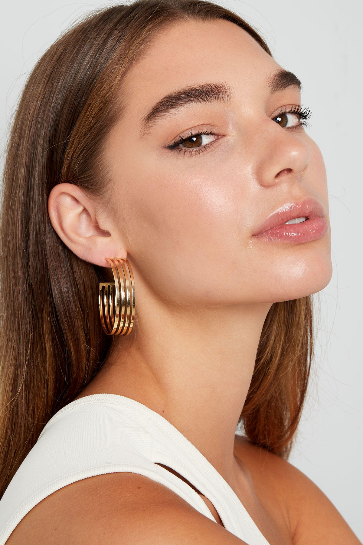 Ohrringe mit drei Ringen – Goldfarbe - Goldfarbefarbe h5 Bild2
