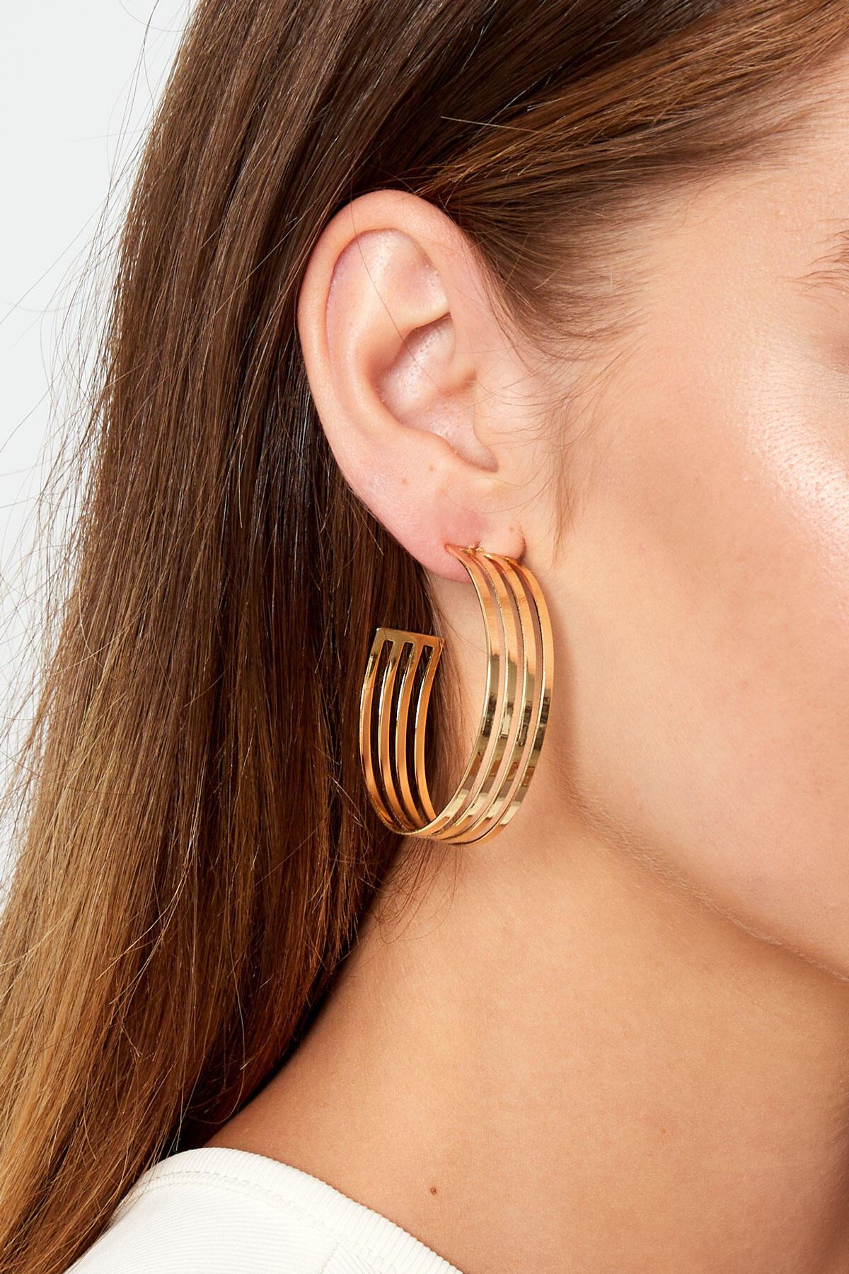 Ohrringe mit drei Ringen – Goldfarbe - Goldfarbefarbe Bild3