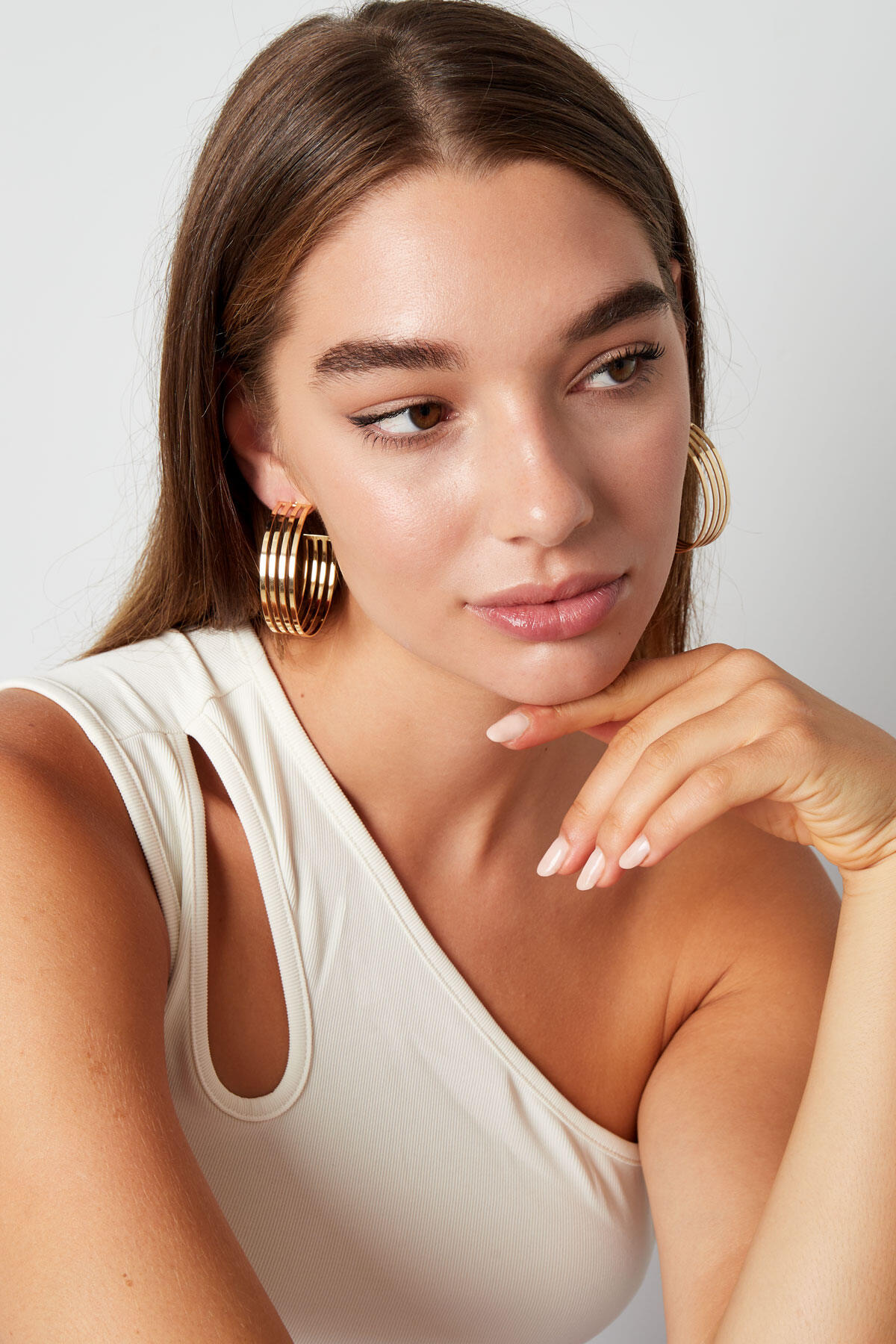 Ohrringe mit drei Ringen – Goldfarbe - Goldfarbefarbe Bild4