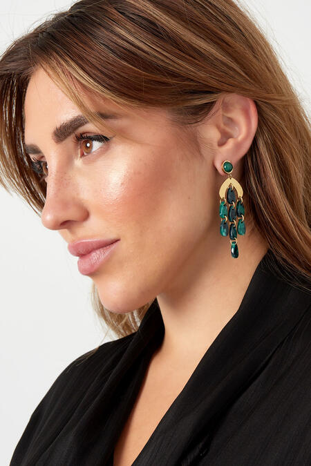 Earrings colored coins - Gold color/blue 2
