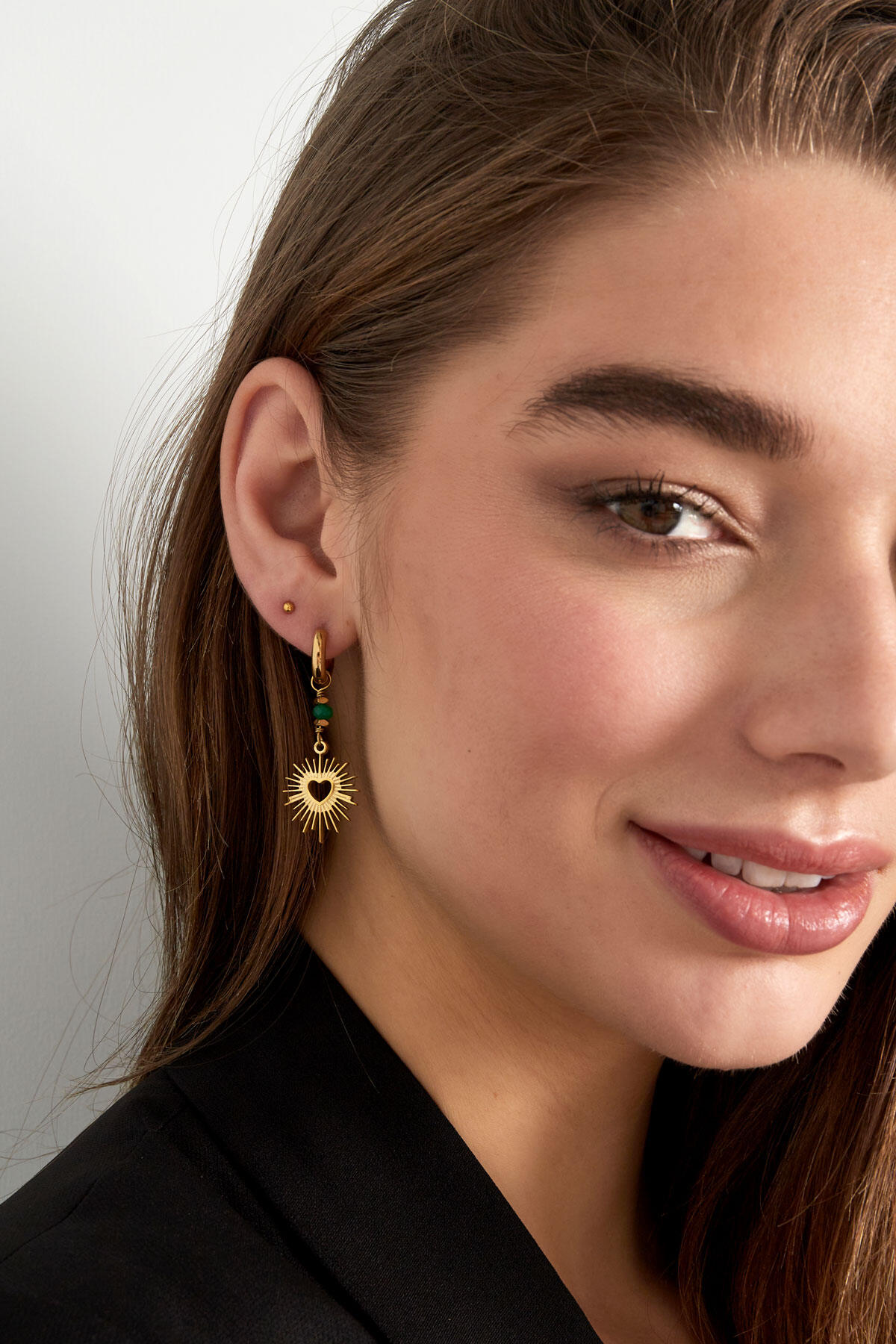 Earrings heart with stone - Gold color/purple 2