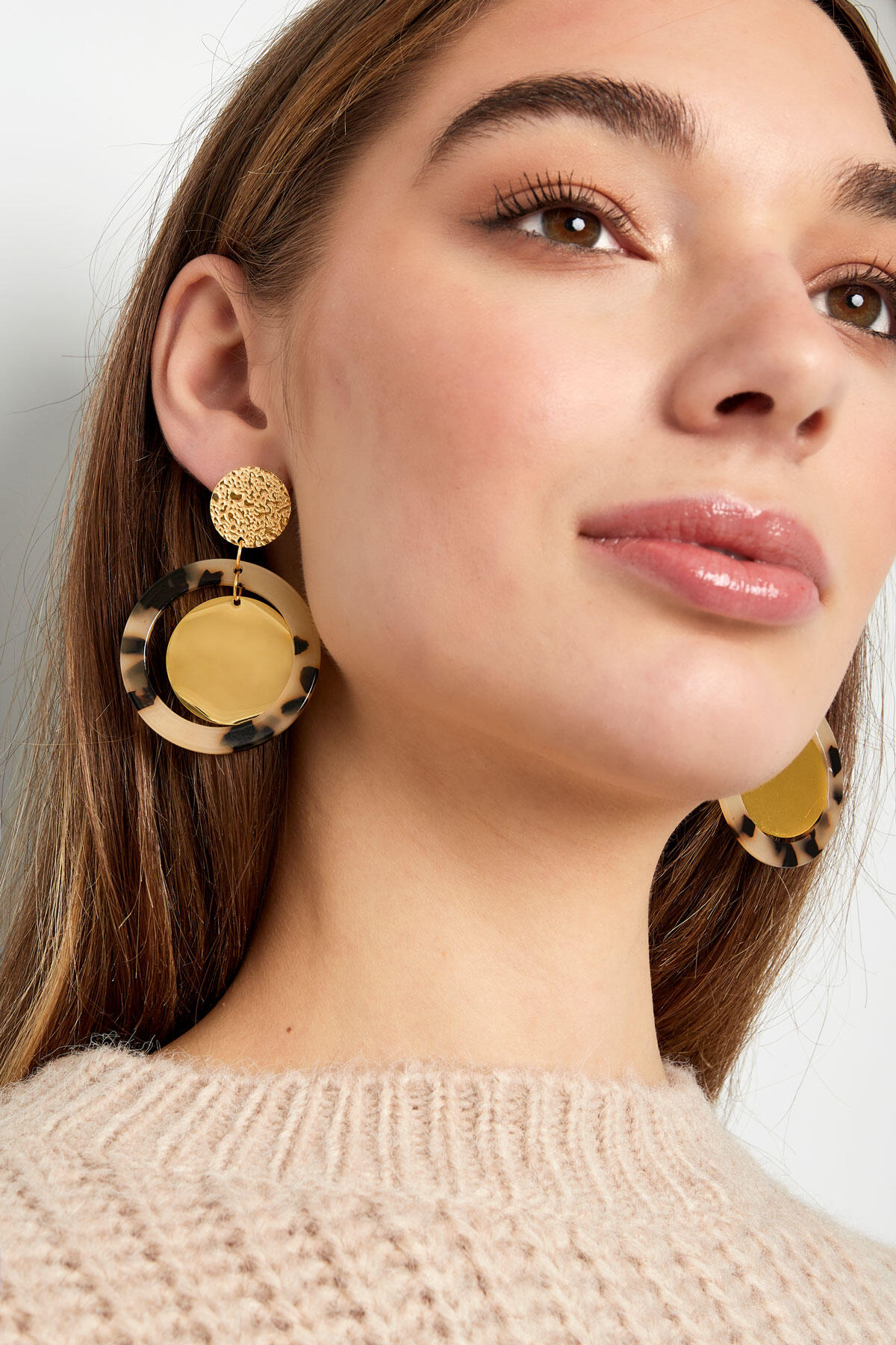 Earrings circles with print - Gold color/lilac 2