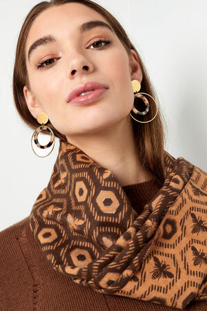 Boucles d'oreilles double rondes - doré/beige h5 Image2