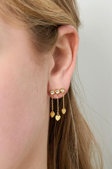 Earrings hearts & stones - Gold color/white