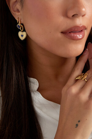 Boucles d'Couleur oreilles deux coeurs - Couleur or bleu h5 Image2