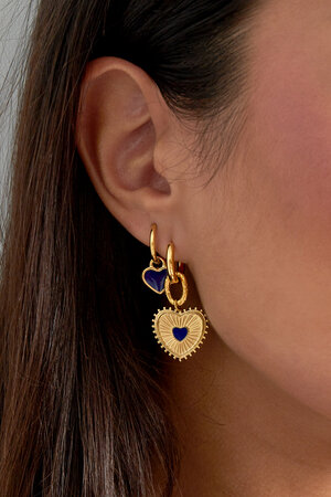 Boucles d'Couleur oreilles deux coeurs - Couleur or bleu h5 Image3
