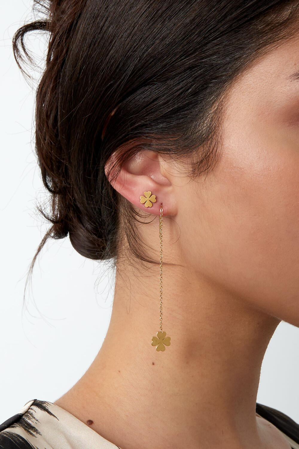 Boucles d'oreilles longues trèfles - doré h5Image2