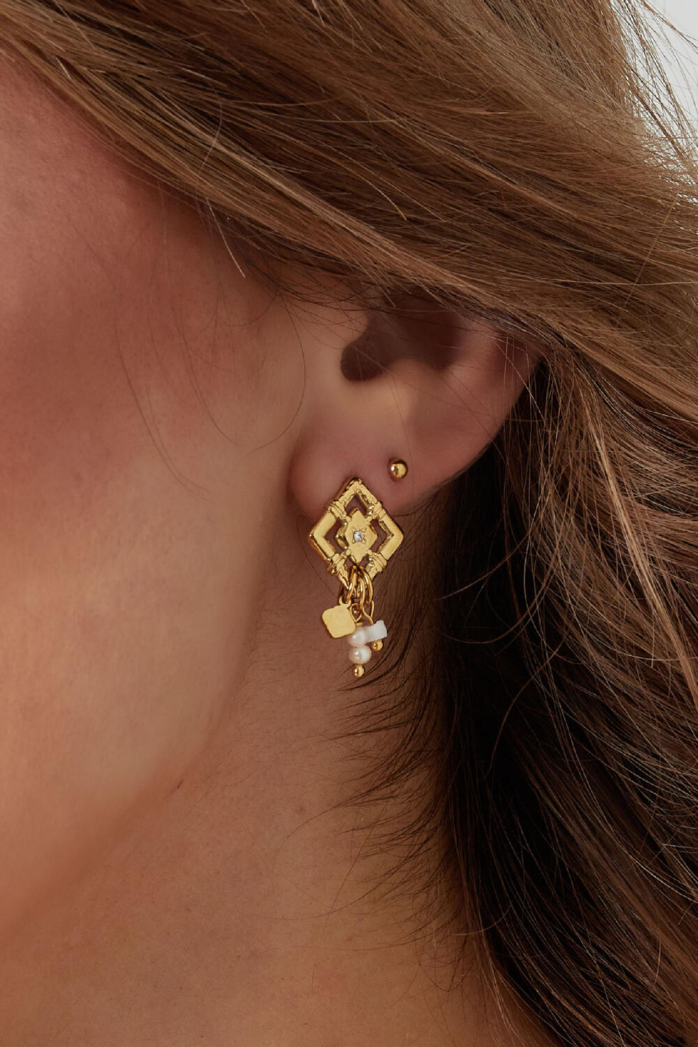 Orecchini di diamanti con perline - Colore oro/bianco h5Immagine3
