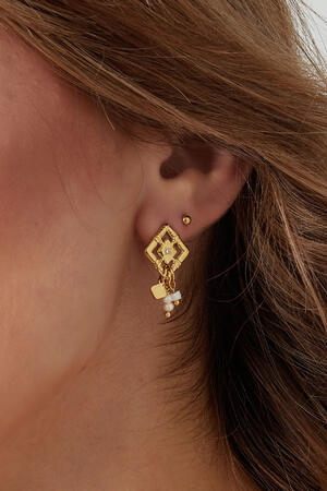 Orecchini di diamanti con perline - Colore oro/bianco h5 Immagine3