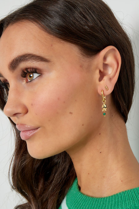 Earrings leaves with stones - Gold color/pink 2