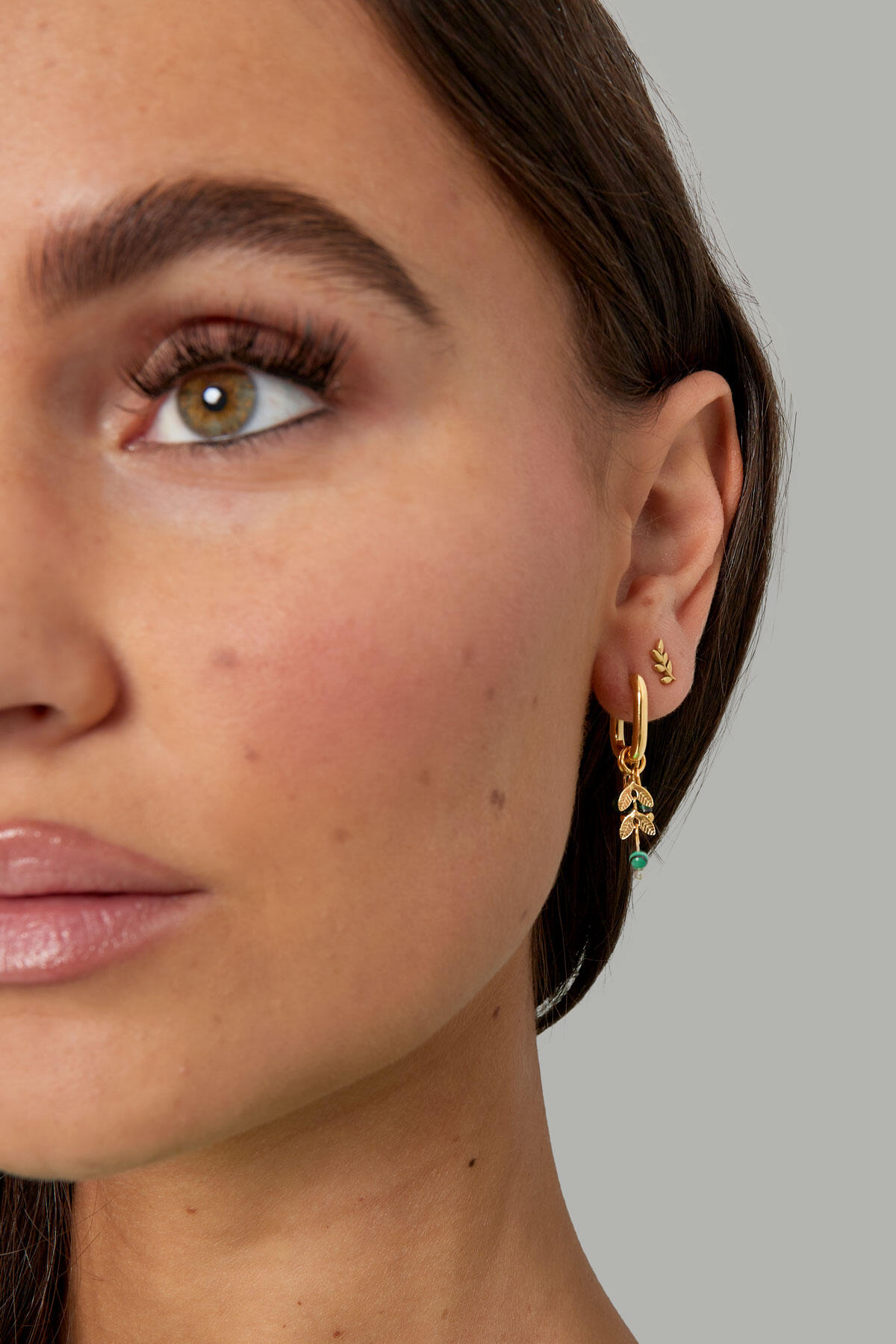 Pendientes hojas con piedras - Color dorado/rosa Imagen4