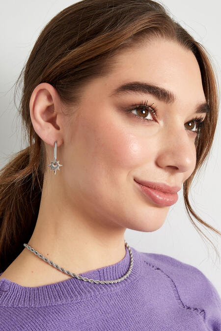 Elongated Earrings With Star - Silver Color Color 2