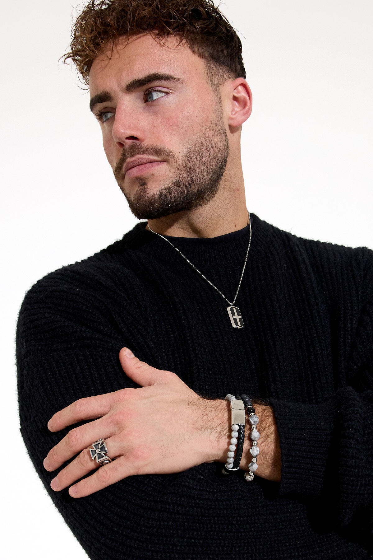 Bracciale da uomo doppia treccia e perline h5 Immagine5