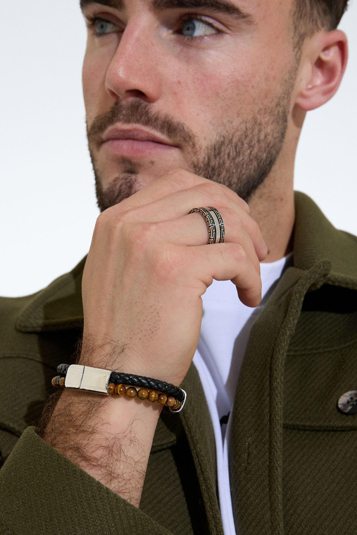 Bracciale da uomo doppia treccia e perline Immagine7