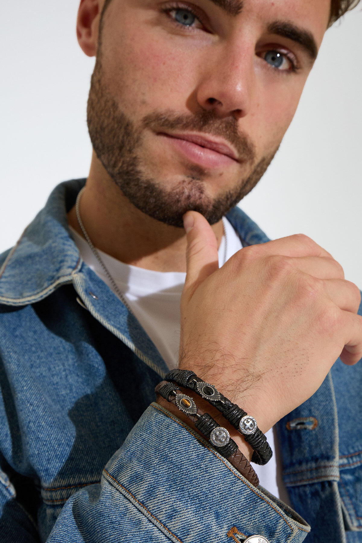 Heren armband gevlochten met steentjes - zilver/zwart Afbeelding4