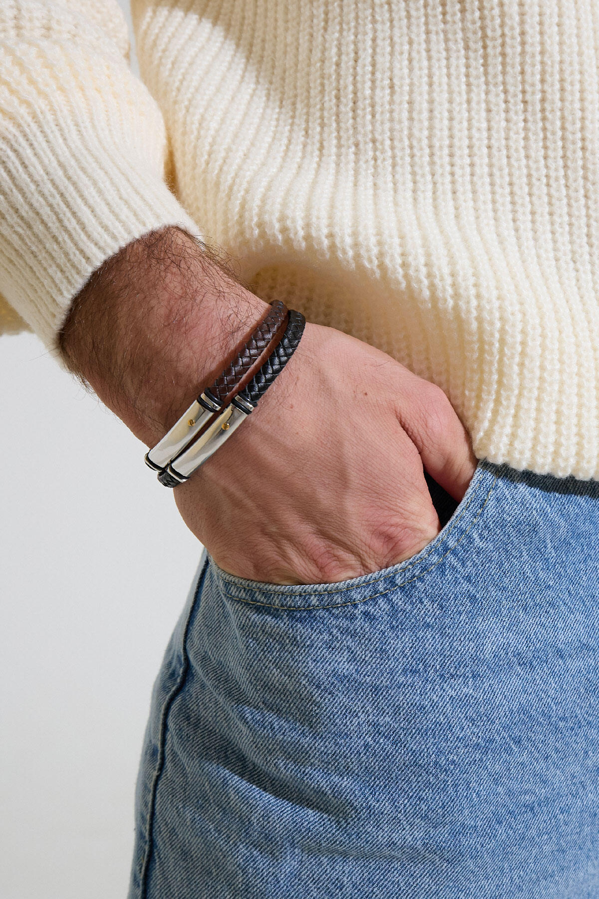 Bracciale da uomo intrecciato - argento/nero h5 Immagine3