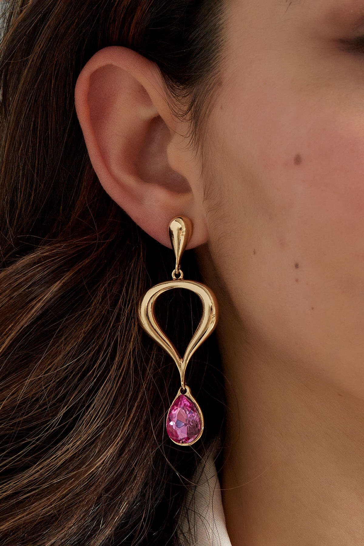 klassieke oorbel met gekleurde hanger - roze,  h5 Afbeelding3