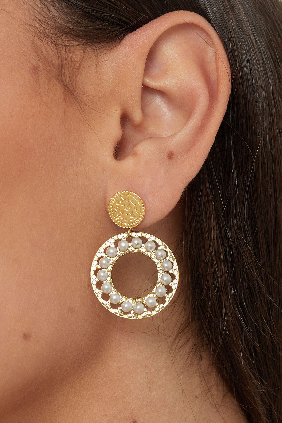 pendientes de doble círculo con perlas Imagen3