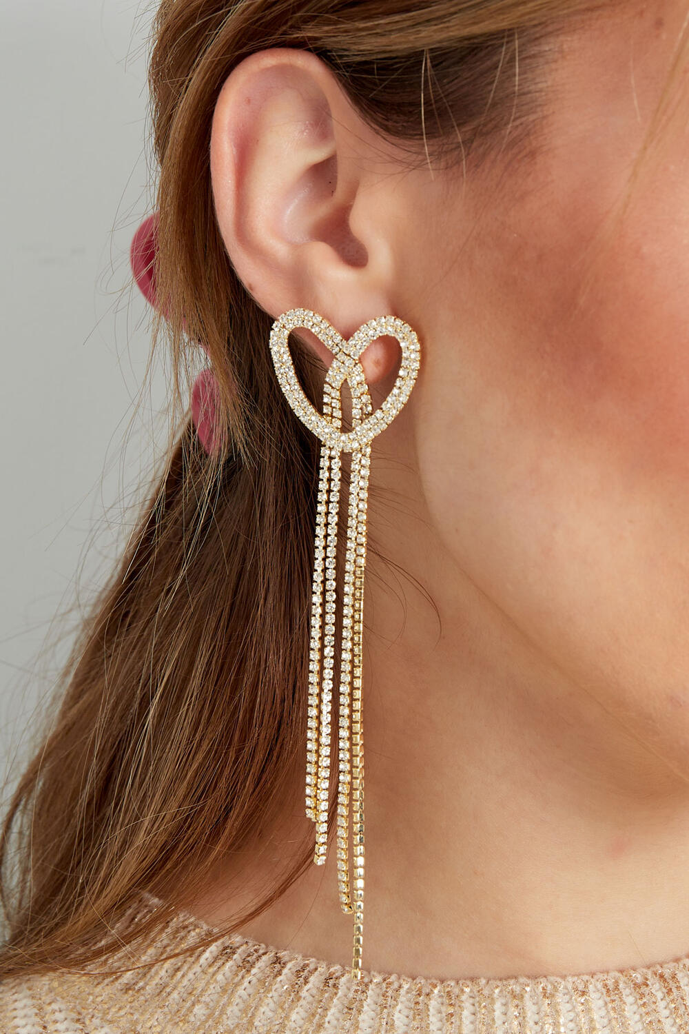 Earrings sparkly heart Gold Color - zircon copper h5Picture3
