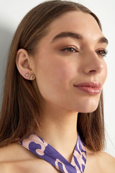 Studs With Three Diamonds - Silver Color Color 2