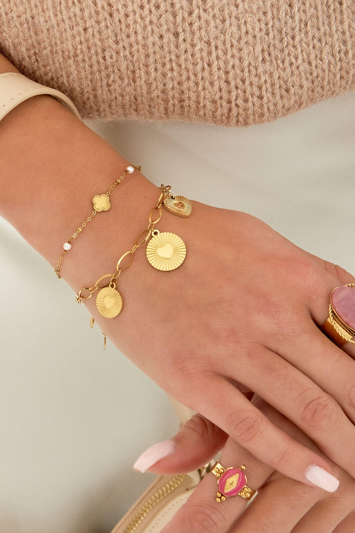 Armband Kleeblatt mit Perlen  2