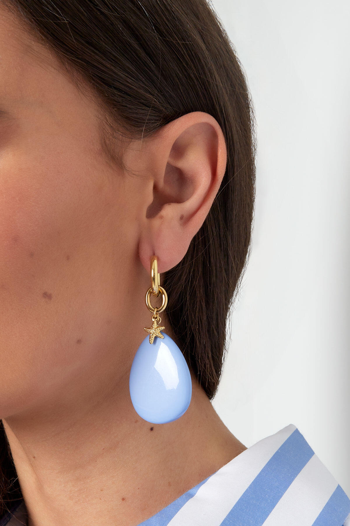 Oorbellen ovaal met zeester - licht blauw  Afbeelding3