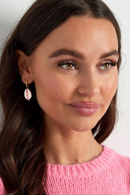 Stainless Steel Drop Earrings With Seashell And Glass Beads - Multicolored 2
