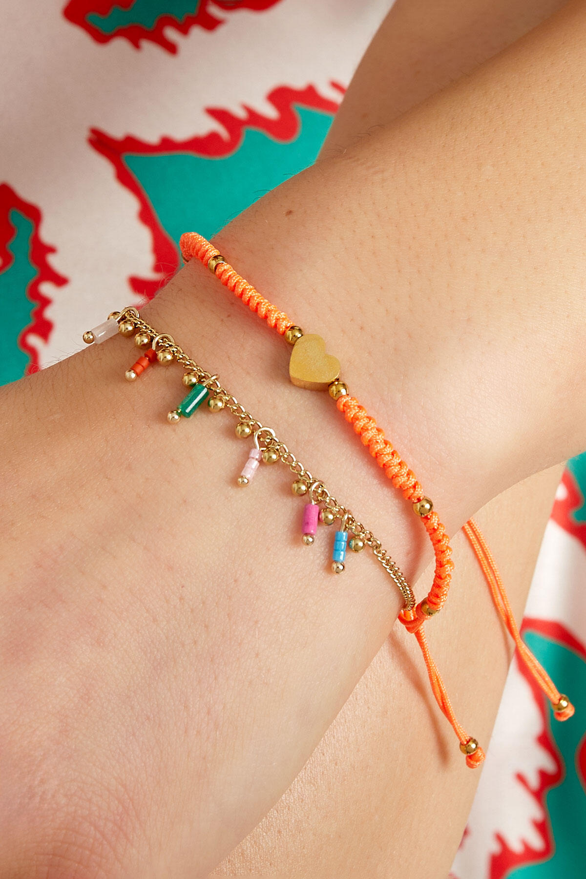 Pulsera trenzada con corazón - rosa/Color dorado