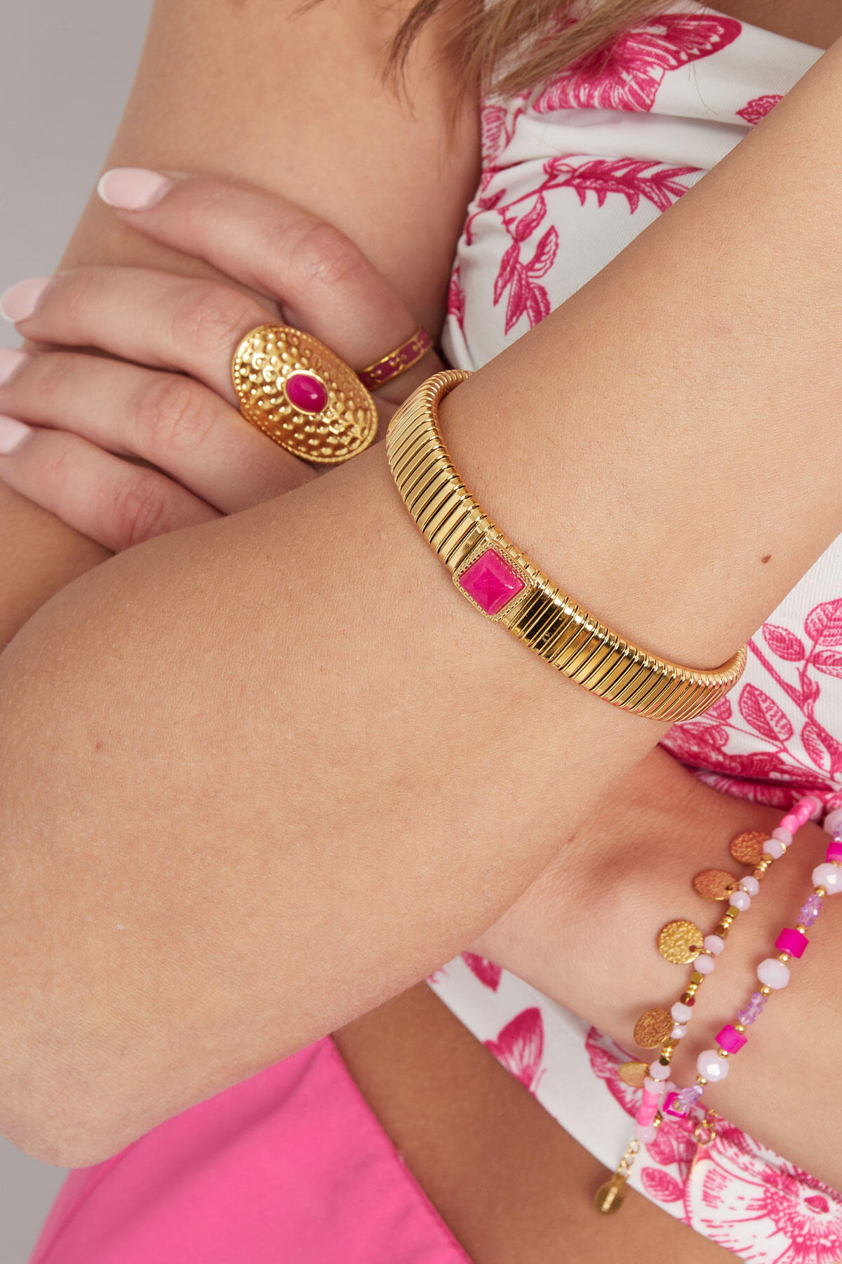 bohemian bracelet pink stone 2