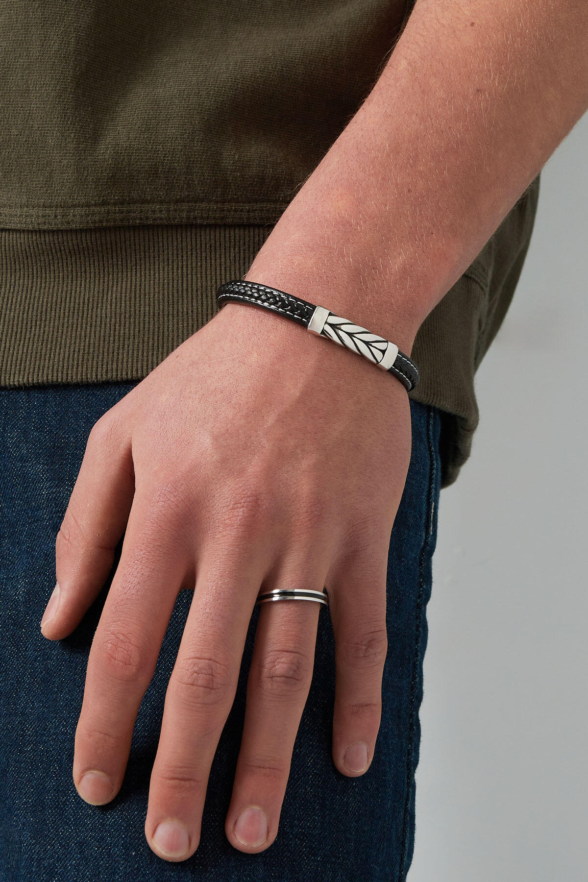 Men's bracelet silver color braided 2
