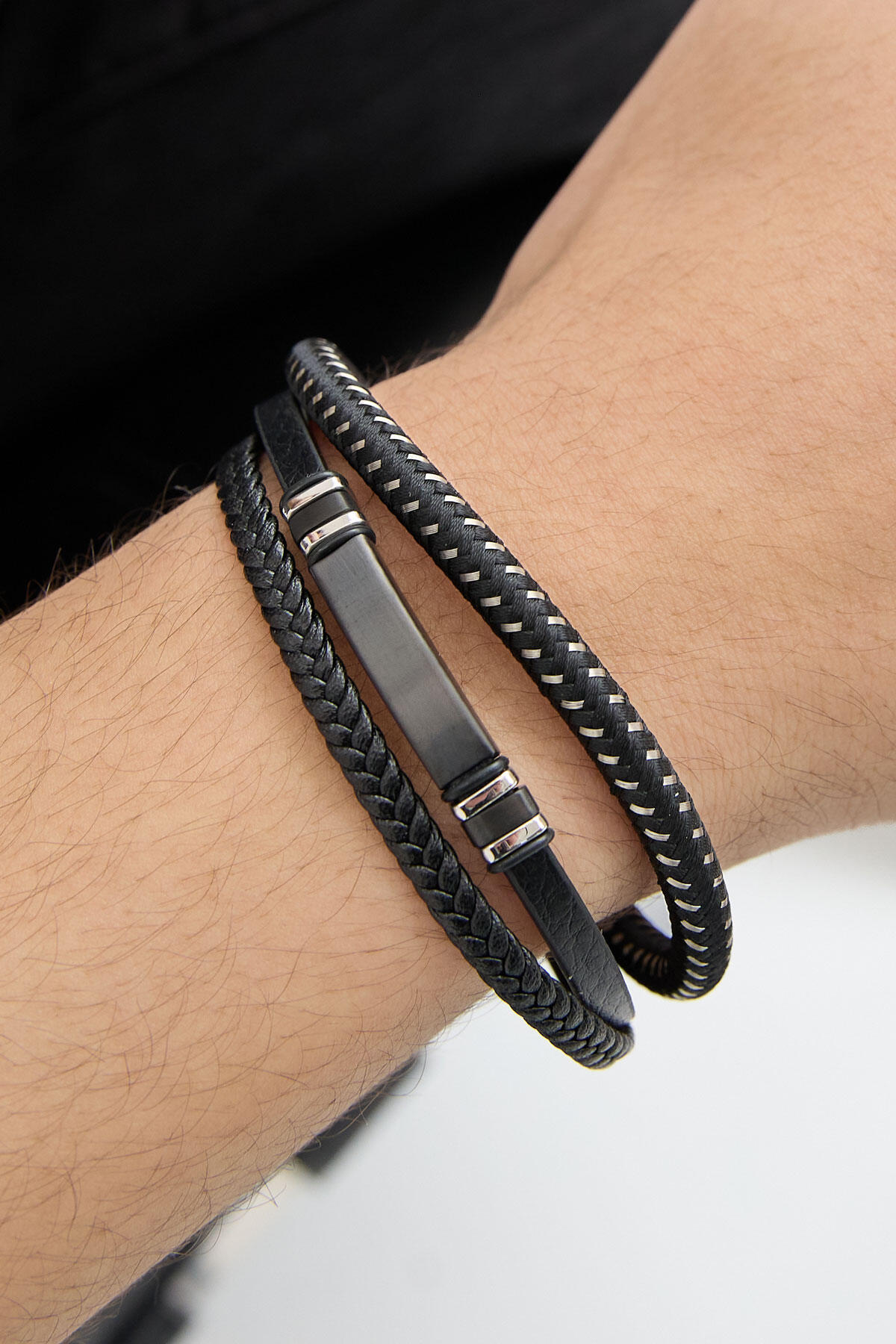 Bracciale casual da uomo a doppia intrecciatura - nero/blu  h5 Immagine3