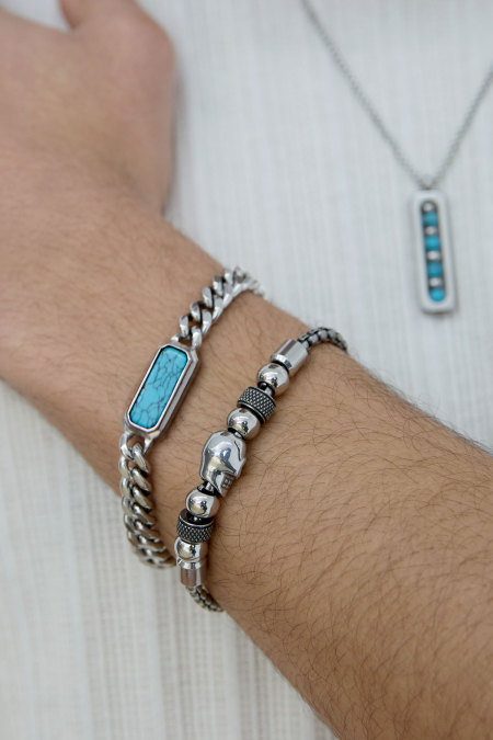 Link Bracelet With Stone - Silver Color Color 2