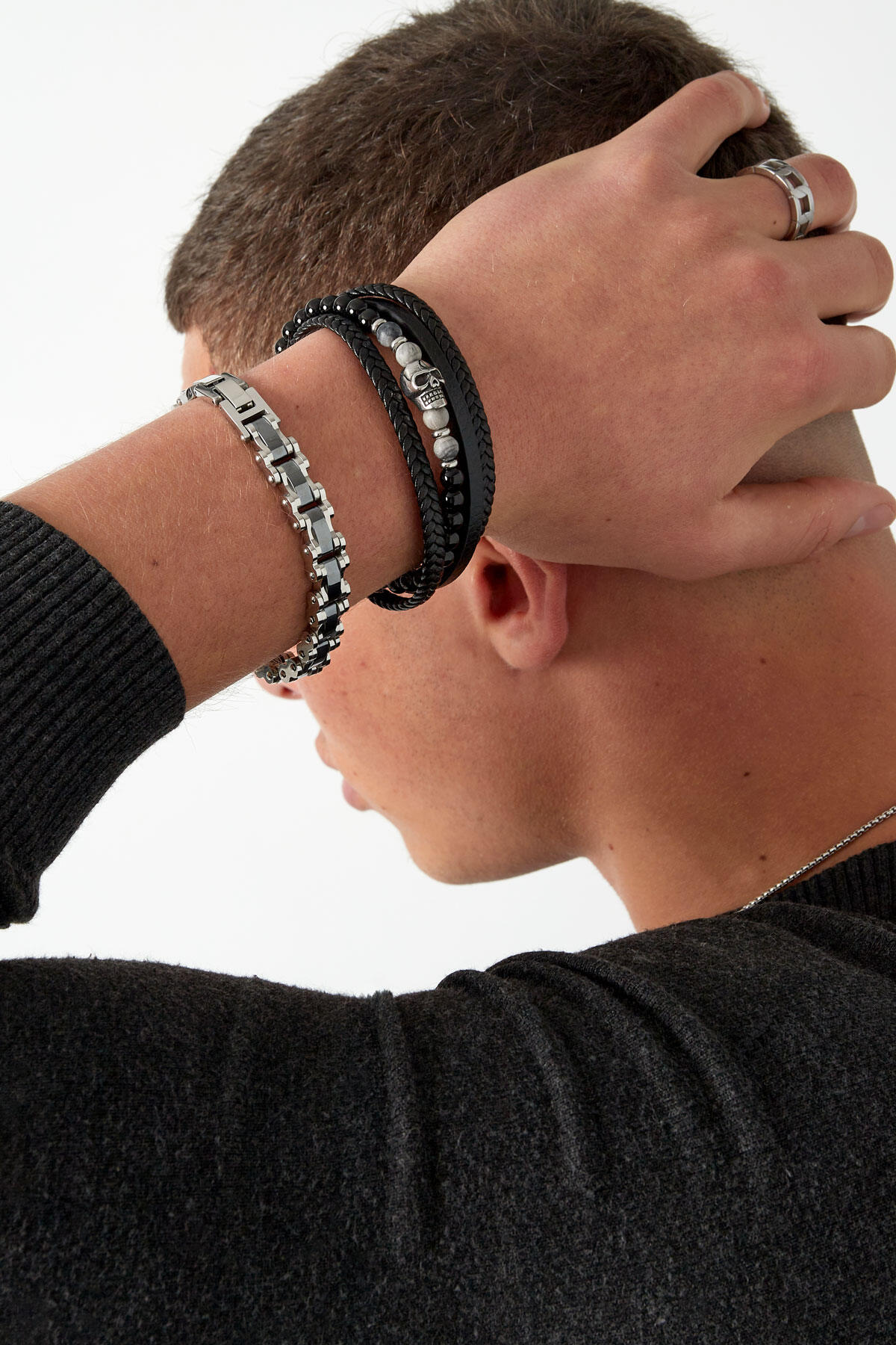Simple linked men's bracelet - Silver Color color 2