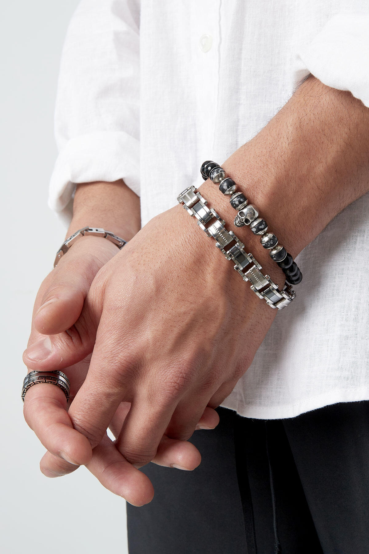Linked Steel Men's Bracelet - Silver Color-1Cm 2