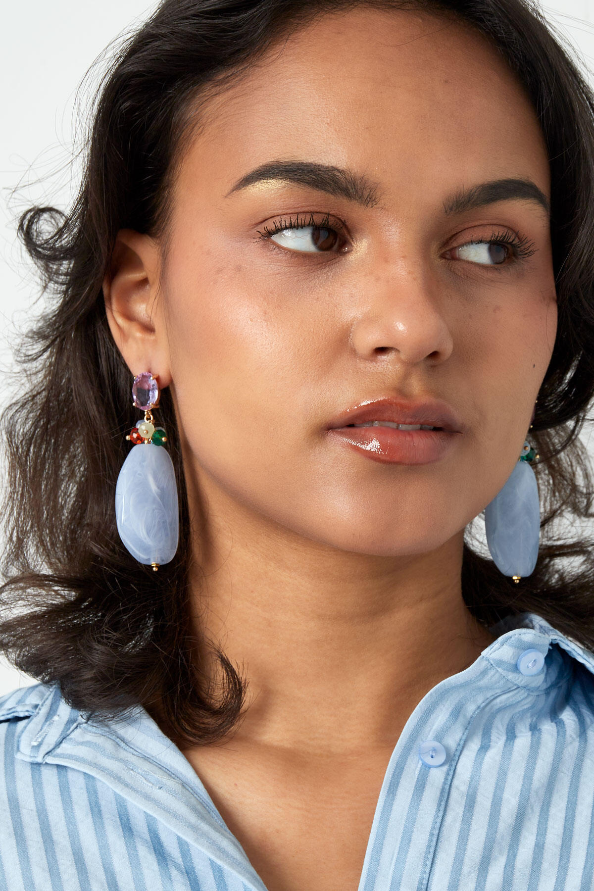 Statement beaded party earrings - pink/green  Picture2