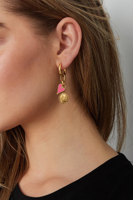 Heart shaped sun charm earrings