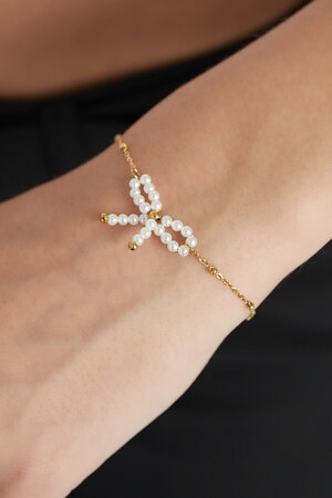 Parel strik armband - wit Goud kleur Color h5 Afbeelding2