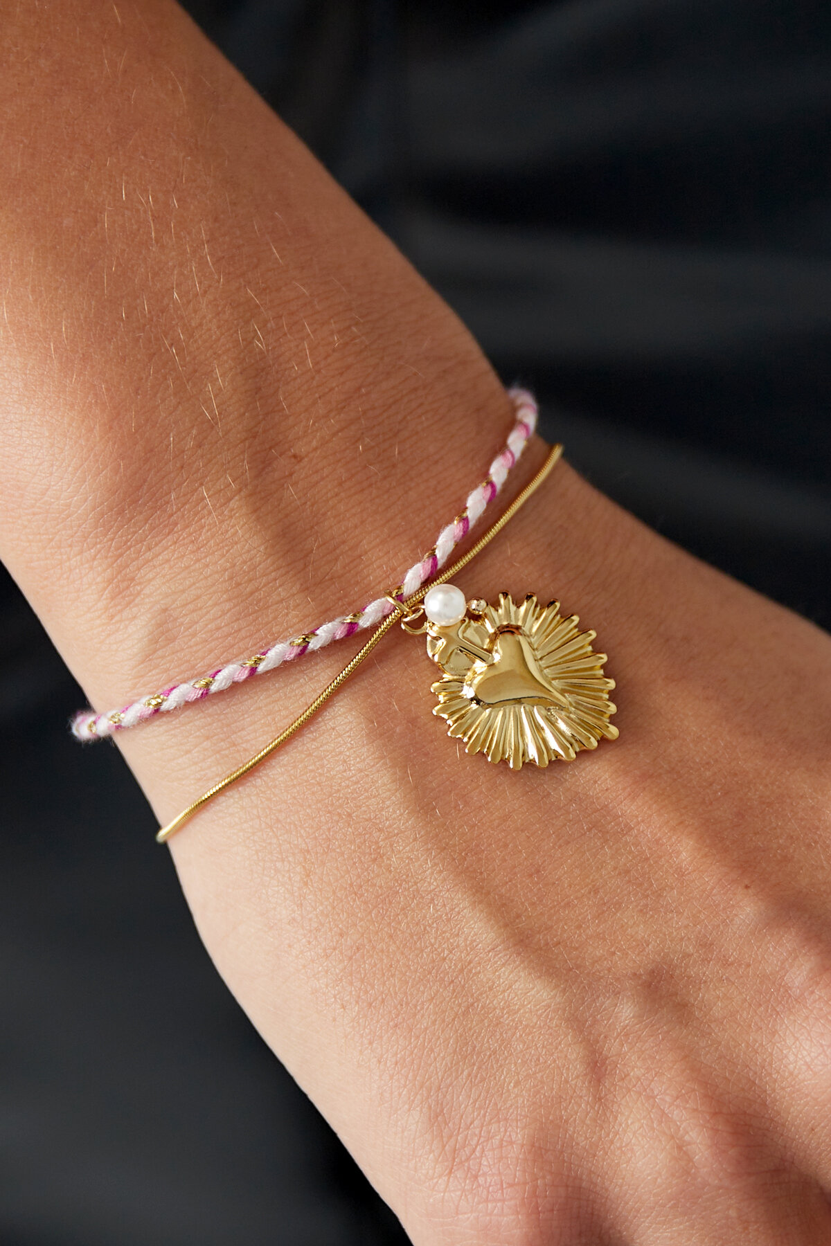 Pulsera Love Lace - Color rosa y dorado h5 Imagen2