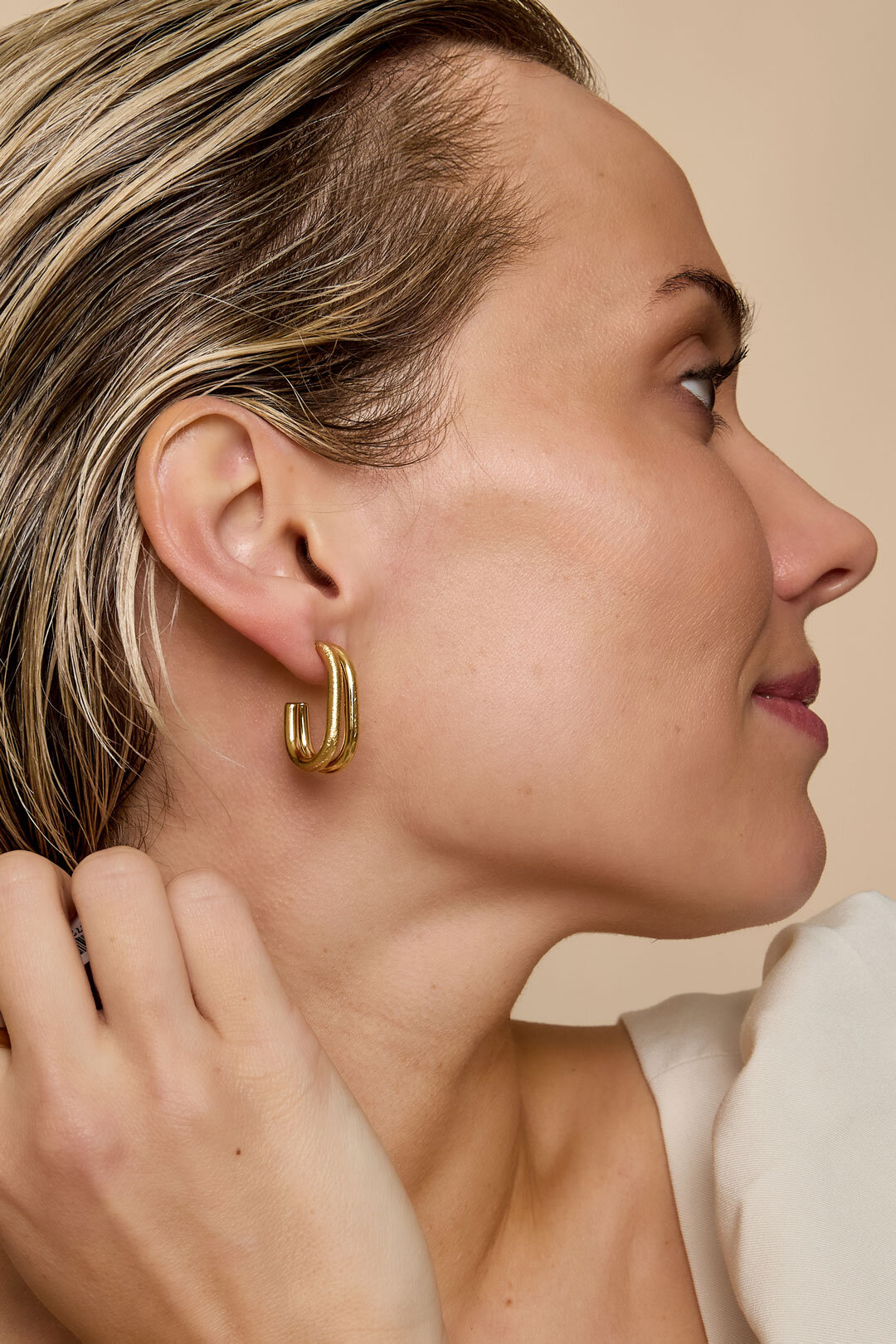 Pendientes de aro líneas Casual Diario Serie Simple Joyería de mujer h5 Imagen2