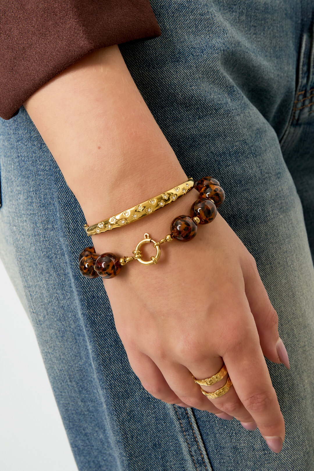 Braccialetti con perline in acrilico, serie retrò, classici, da donna, 14 mm