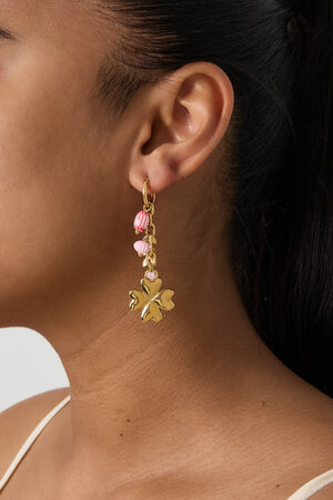 Small hoop earrings with hanging clover, beads and leaves h5 Picture2