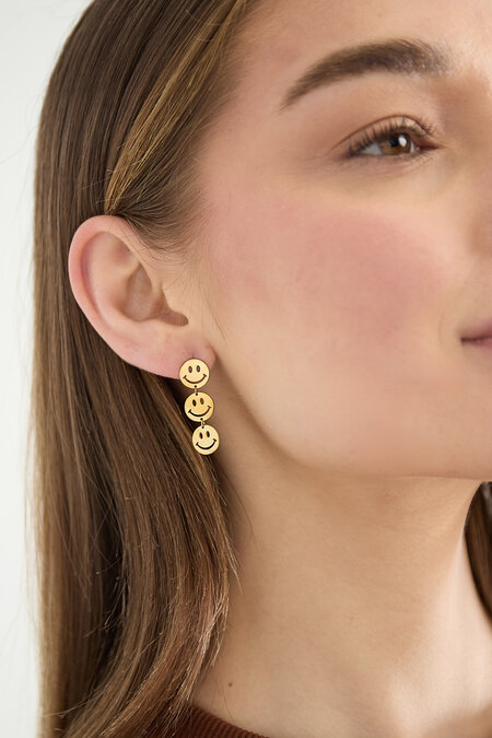 Boucles d'oreilles pendantes en acier inoxydable, motif visage souriant, collection décontractée et simple pour femmes